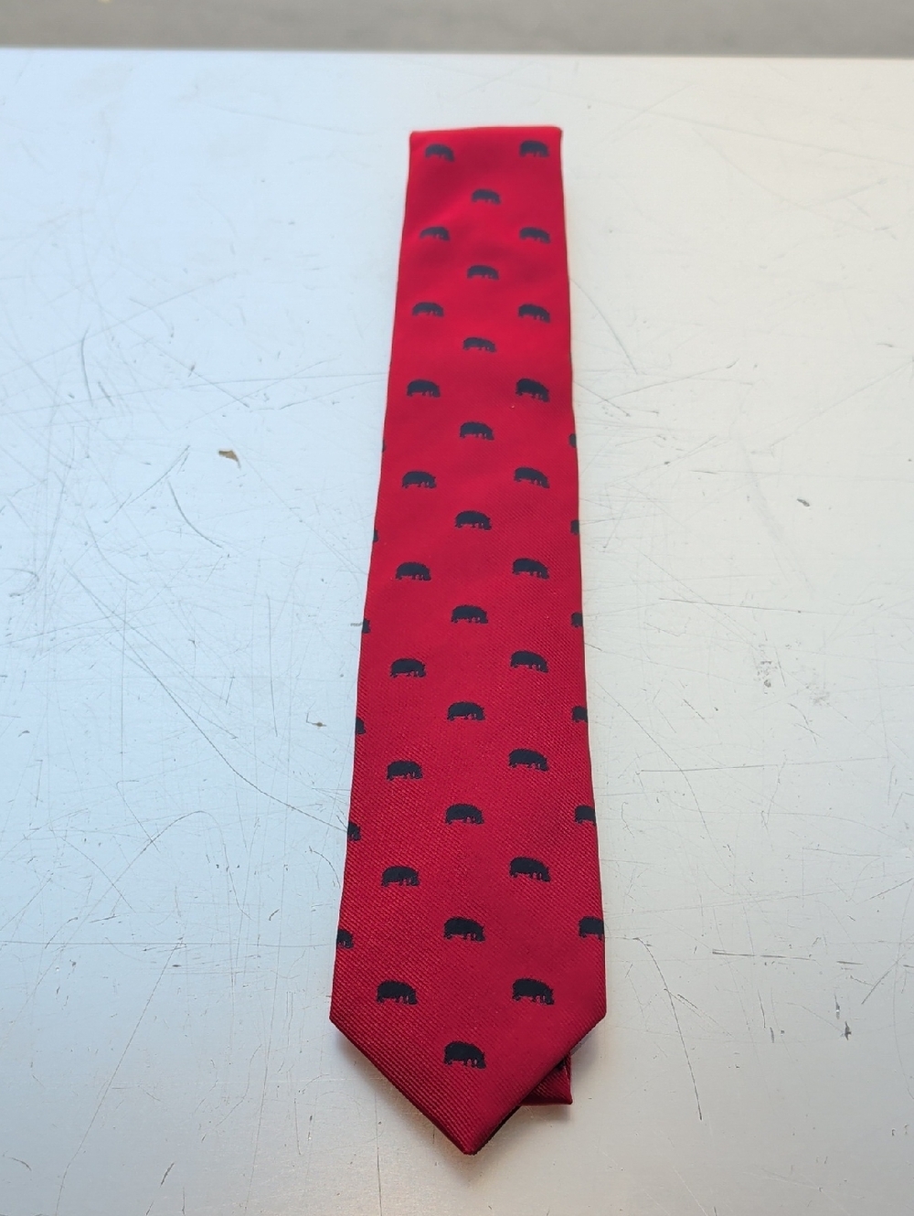 Men's Red Tie with Subtle Black Elephant Motif